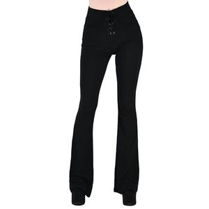 Killstar SLO Burn Bell Bottoms Black Lace Up Front
